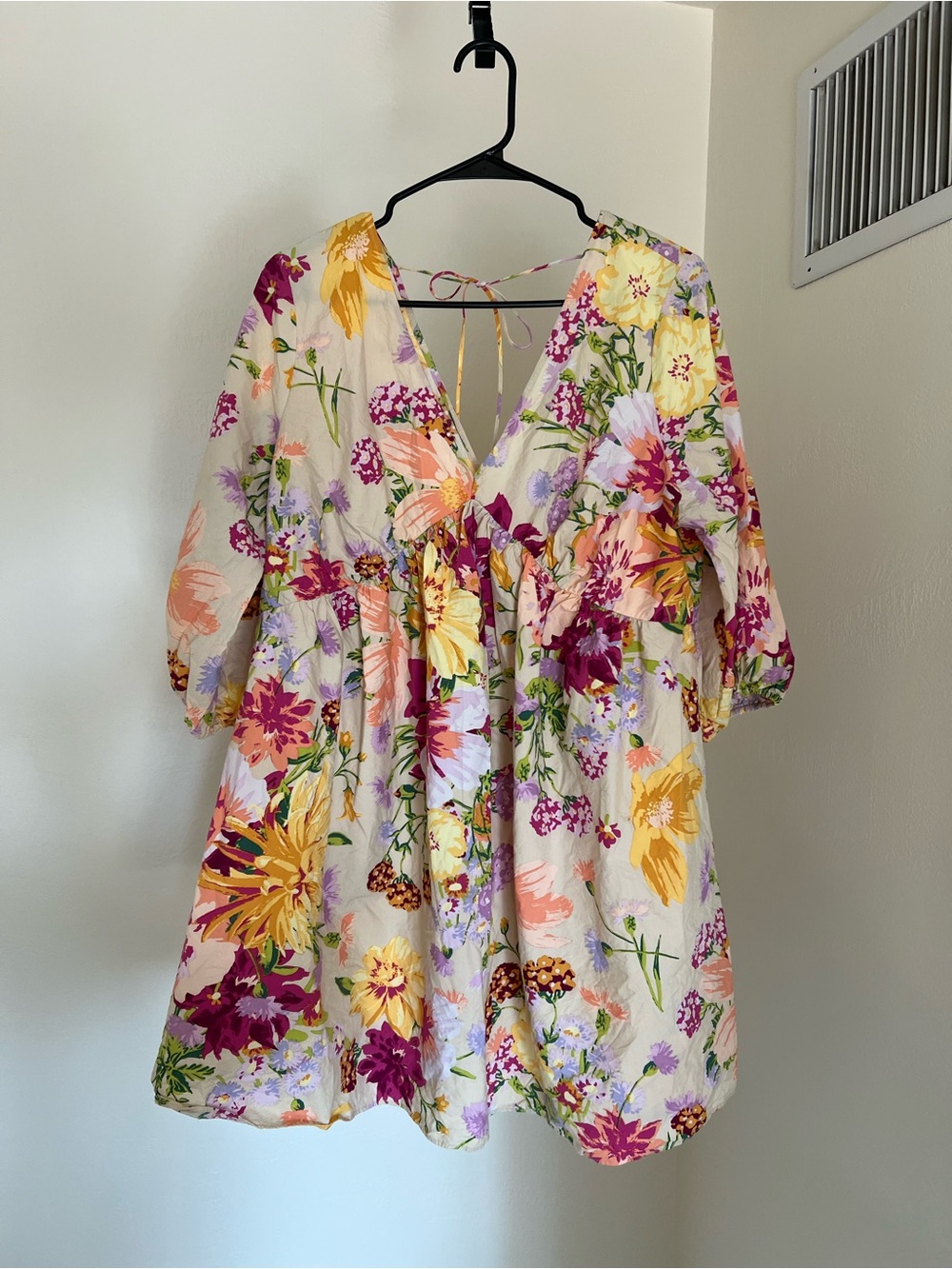 H&M Floral Tie-Back Dress in Cream, Yellow & Pink